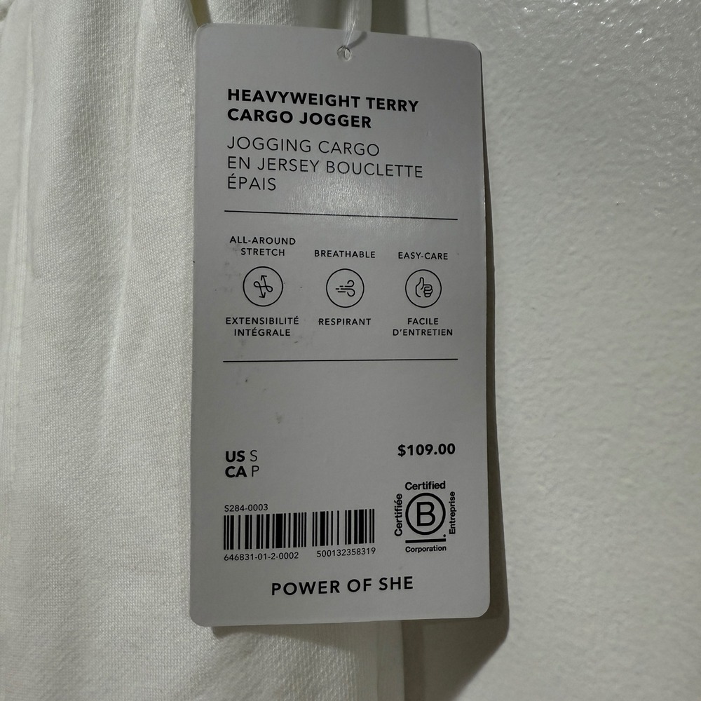 NWT Athleta Heavyweight Terry Cargo‎ Jogger Pants S Petite Ivory Off-white Cargo - Picture 3 of 11